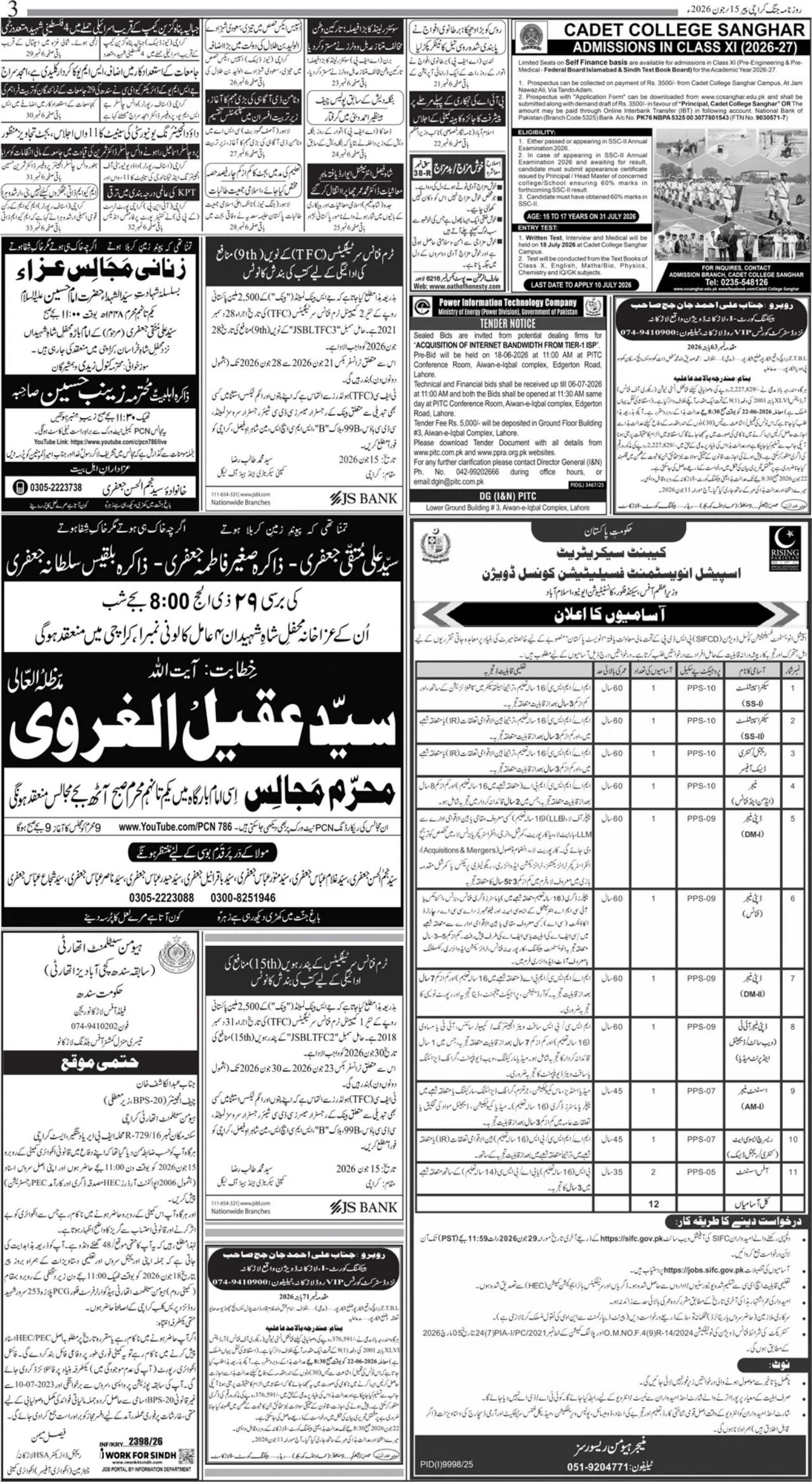 Admissions in Class XI (2026-27) – Cadet College Sanghar Jobs 2026