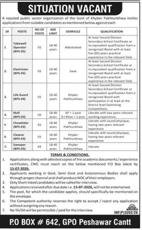 A reputed public sector organization of the Government of Khyber Pakhtunkhwa Jobs 2026 – Khyber Pakhtunkhwa