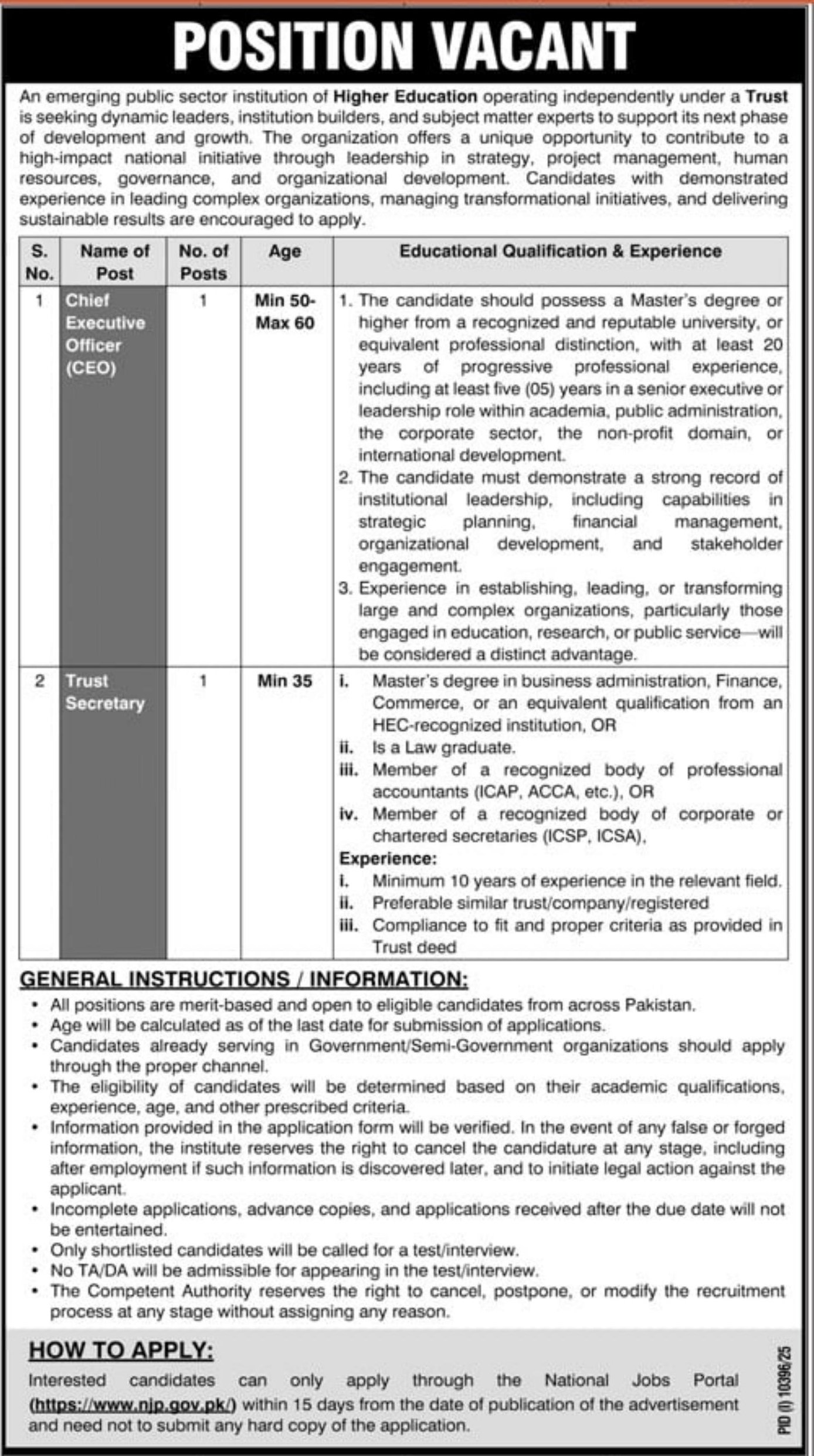 An emerging public sector institution of Higher Education operating independently under a Trust Jobs 2026