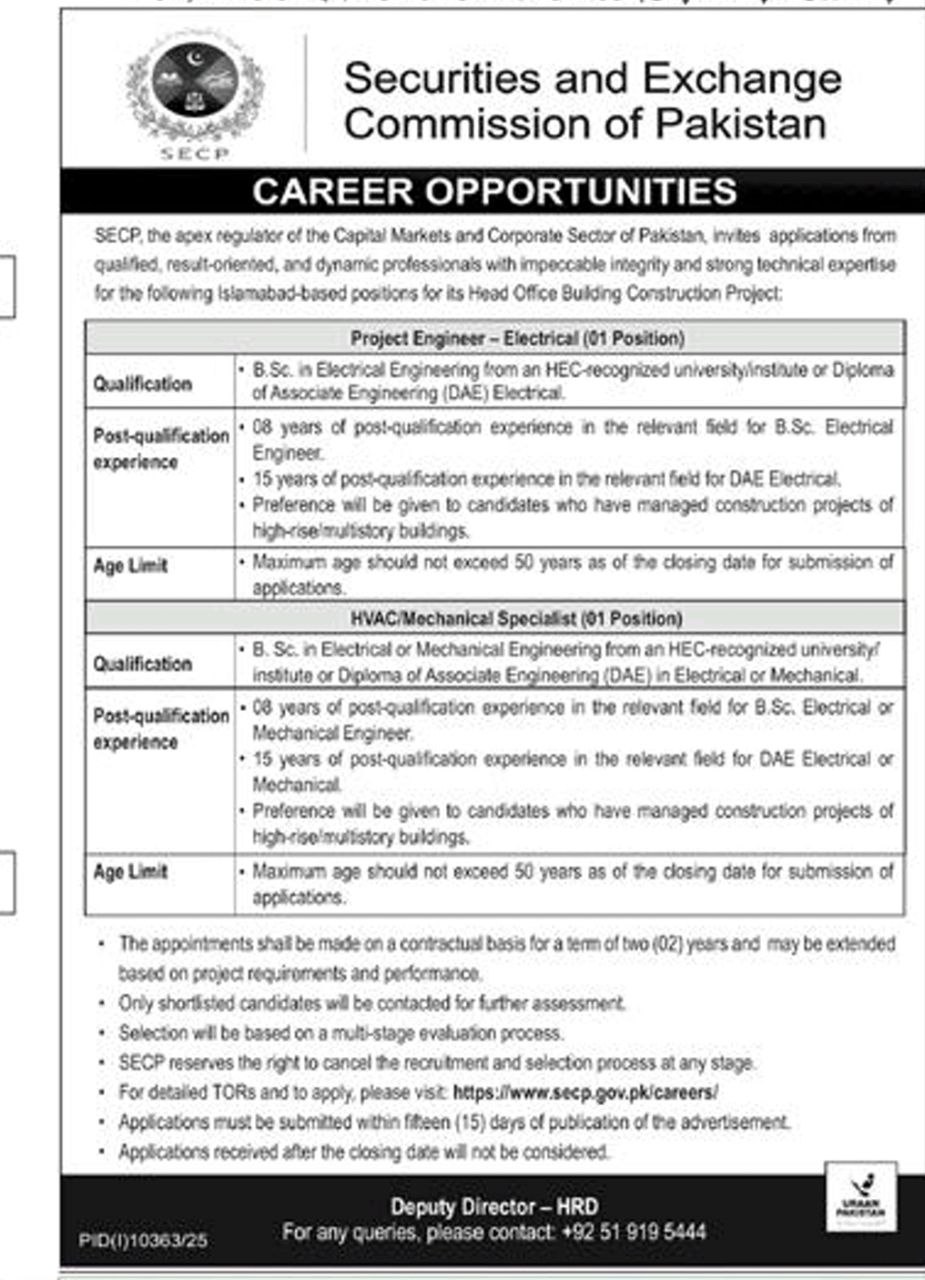 Securities and Exchange Commission of Pakistan (SECP) Jobs 2026 – Islamabad
