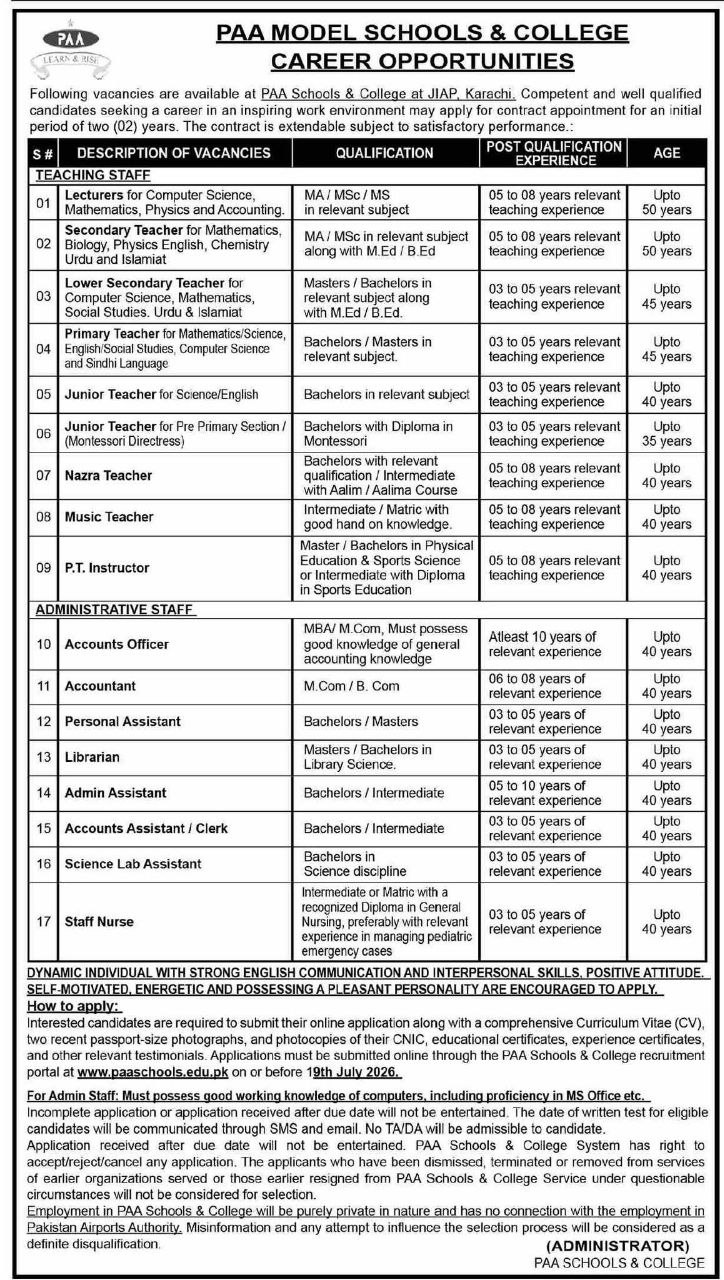 PAA Model Schools & College Career Opportunities Jobs 2026